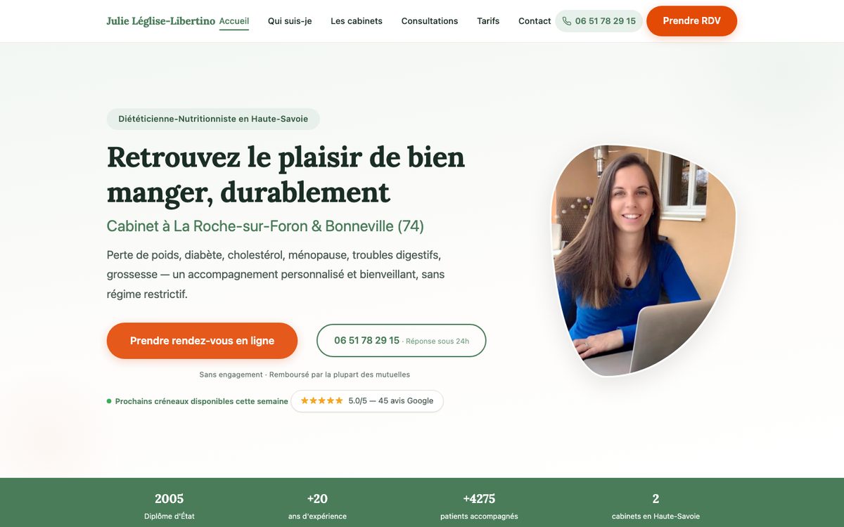 Page d'accueil du site de Julie Libertino, diététicienne-nutritionniste en Haute-Savoie