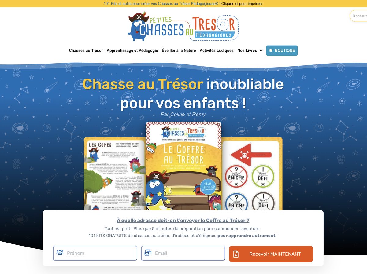 Page d'accueil de Petites Chasses au Trésor