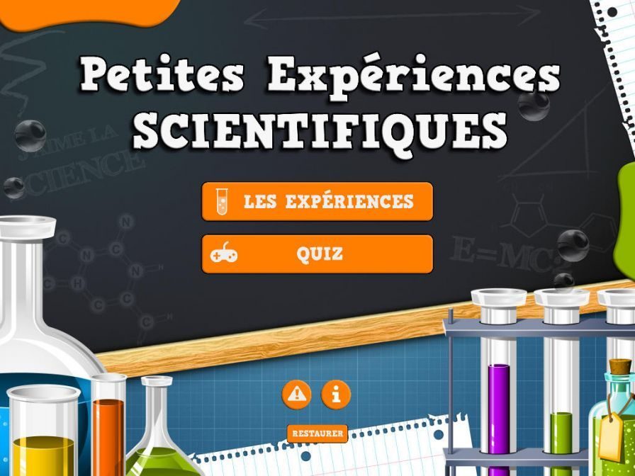 Écran d'accueil de l'application Petites Expériences Scientifiques sur iPad