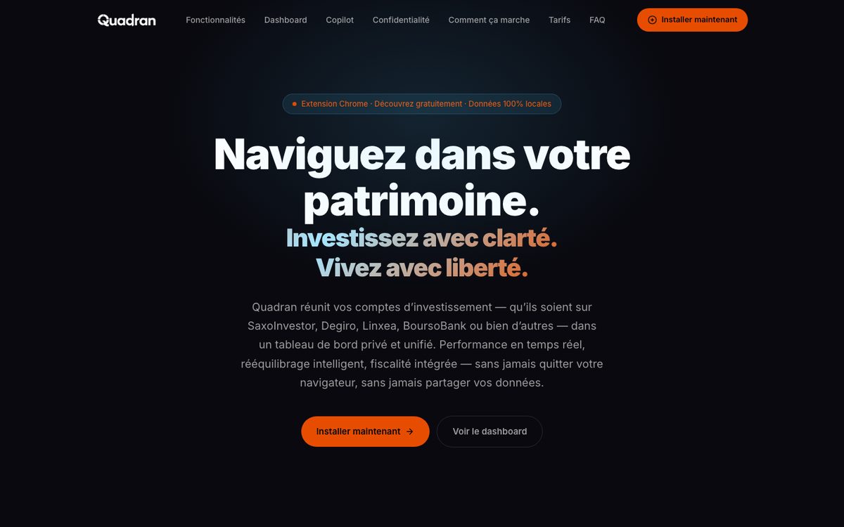 Page d'accueil de Quadran : naviguez dans votre patrimoine